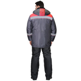 Куртка СИРИУС-БРИГАДИР зимняя мужская с капюшоном т-серая с красным