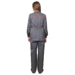 Костюм СИРИУС-ЗОЛУШКА женский, куртка, брюки, темно-серый со светло-серым и красной отделкой