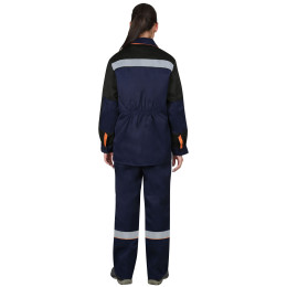 Костюм СИРИУС-УДАРНИЦА женский, куртка, п/к, темно-синий с черным с оранжевой отделкой и СОП