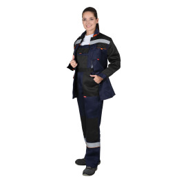 Костюм СИРИУС-УДАРНИЦА женский, куртка, п/к, темно-синий с черным с оранжевой отделкой и СОП