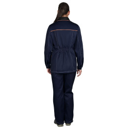 Костюм СИРИУС-ЗОЛУШКА женский, куртка, брюки, темно-синий с черным и оранжевой отделкой