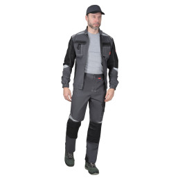 Костюм СИРИУС-ФАВОРИТ-МЕГА мужской летний, куртка и брюки, серый с черным, СОП