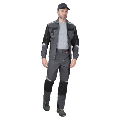 Костюм СИРИУС-ФАВОРИТ-МЕГА мужской летний, куртка и брюки, серый с черным, СОП